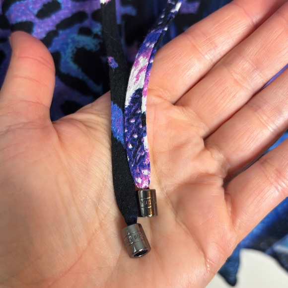 Hale Bob Blue Purple Animal Print Beaded Lace Up V-Neck Wide Sleeve Tunic Top M - Picture 6 of 13